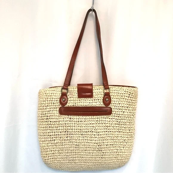 PATRICIA NASH Manarola Tote Purse Paper Rafia w/ Leather Trim - Picture 3 of 10